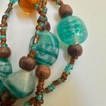 Blue and amber tone long glass beaded necklace Photo 8