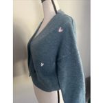 Witty Fox Ditzy Floral Small Blue Cropped Button Sweater Embroidered Hearts Photo 2