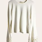 Milly White Cut-Out Flare Long Sleeve Knit Pullover Sweater Top Size M Photo 0