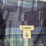 LL Bean Womens Blue Plaid Madras Cotton Button Up Shirt Size LARGE Photo 7