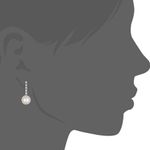 Sterling Silver 7mm Sunburst Button Freshwater Pearl CZ Halo Drop Earrings 925 Photo 1