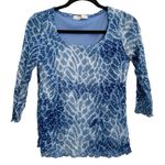 Dress Barn Y2K Blue Sequin Mesh Top M Sparkle Stretch Scoop Neck 3/4 Sleeve USA Photo 0