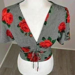 Polly & Esther  Striped Floral Cropped Top Size Small Photo 1