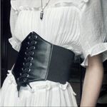 Vintage Style Lace Up Faux Leather Elastic Girdle Black Casual Wide Waistband Photo 0