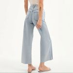 Veronica Beard Taylor Cropped Wide Leg High Waist Raw Hem Jean Pale Stone 27 Photo 2