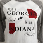 Just a Georgia Girl in an Indiana World Baseball T Red Photo 1
