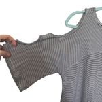 Umgee  Black and White Striped Cold Shoulder Lace Top Photo 3