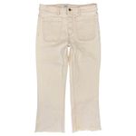 ZARA High Waist Mini Flare Jeans Beige Cream Raw Hem 10 Preppy Boho Patch Pocket Photo 1