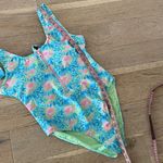 Pink Lily  Floral Zip-Front One Piece Swimsuit Blue Pink Green Size Medium Photo 5