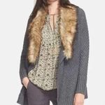 Joie Jamilee Gray Yak Wool Knit Faux Fur Collar Women’s Cárdigan Sweater Small Photo 1