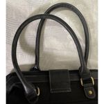 Etienne Aigner Black Leather and Canvas Satchel Bag Brass Accents Photo 7