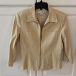 Petite Sophisticate  Stretch Beige Zip Front Cropped Jacket Blazer Womens Size 4 Photo 0