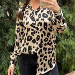ZARA cream and black leopard print button up blouse sz s Photo 0