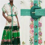 Saloni Riya B Dress in Zinnia River US 2 / UK 6 NEW Green Belted White Photo 13
