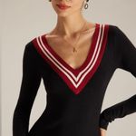 Rihoas Black V Neck Contrast Sweater Midi Dress, Size S, NWT Photo 1