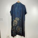 Buykud XL Blue Floral Print Chinese Retro Dress 100% Viscose Mandarin Collar Photo 2