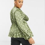 ASOS Simply Be NWT Satin Blouse with Peplum Hem in Sage Polka Dot Photo 1