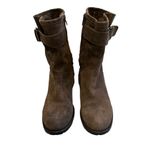 Garnet Hill Taupe Suede Buckle Accent Mid Calf Moto Boot, Sz 6.5 Photo 6