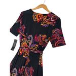 New MSK Dress Womens Medium Black Midi Floral Paisley Belted Stretch Boho Career Photo 8
