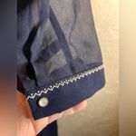 Vintage Navy Blue Dress with White Accents sheer sleeves belt w pearl details M Size M Photo 7