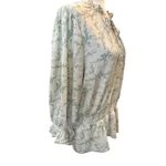 MELLODAY Floral Print Smocked Waist‎ Tie Neck Blouse Ruffle Trim Long Sleeve Top Photo 1