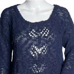 Anthropologie  Knitted & Knotted Open Knit Sweater Blue Sheer Chiffon Sides 3/4 M Photo 4