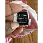 SheIn Floral Print Knot Front Pink Crop Blouse Puffy Sleeve Size L Sheer Sleeve Photo 7