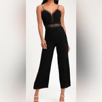 Lulus Leeta Black Swiss Dot Lace Wide Leg Jumpsuit Size XS Photo 1