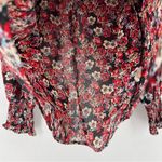 Hayden  Floral Print Crepe Chiffon Ruffle Mock Neck Smocked Long Sleeve‎ Blouse Photo 4