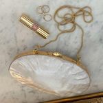 White & gold textured summer formal pearl box bag clutch handbag removable chain Photo 0