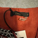 THML NWT  Mixed Print Blouse Orange Suede Accents Long sleeve size S Photo 4
