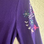 Sahalie Medium Purple Embroidered Sweater Pleated Hippie Boho Cotton Knit Dress Photo 7