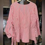 Universal Standard  x J.Crew striped poplin tie-sleeve top blouse long sleeve bow Photo 3