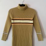 Free People Tan Brown Long Sleeve Sport Stripe Sweater Dress Midi Ribbed size XS Photo 2