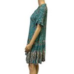 Sunday Up Teal Floral Short Sleeve Half Button Tie Neckline Dress Womens Medium Blue Photo 5
