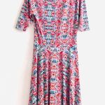 LuLaRoe Dress M Nicole Geometric Floral Leaf Printed Orange Blue Photo 3