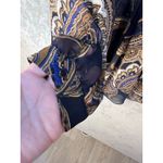 Chico's  Blouse Size Large Blue Brown Paisley Ruffle Scarf Academia Photo 4