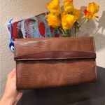 Brown Patent Leather “Snake Skin” Textured Clutch Photo 1