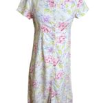Liz Claiborne VTG  Maxi Dress Womens 6 White Floral Linen Front Slit Cottagecore Photo 0