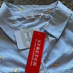 Women's Blue Striped Button Down Shirt with Yellow Accents Lemon Design Size XL Photo 2
