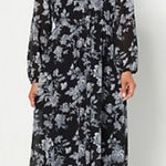 Jason Wu J ‎ Black Blue Floral Long Sleeve Midi Dress Large Photo 0
