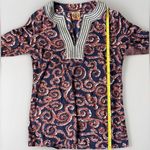 Tory Burch  S Top Stretch Low V Cut‎ Silk Blend  Easywear Navy Brown Blouse Tunic Photo 10