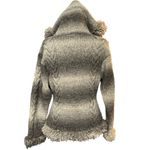 Vintage Bolivian Imports 100% Wool Chunky Cable Knit Sweater Hooded Fringe Small Gray Photo 1