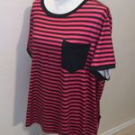 SheIn  Curve Pink & Black Striped Short Sleeve Pocket Shirt Photo 1