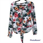 Guess  small high low tie front blouse v neck long sleeve button front floral Photo 0