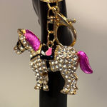Sparkling Horse Keychain with Pink Accents Gold Photo 0