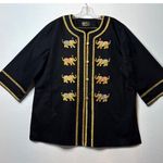 Bob Mackie wearable art black coat embroidered Elephants gold logo buttons large Photo 3