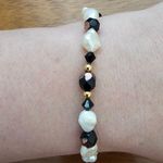 Freshwater Pearl Onyx Crystal Gold colored Large Bead Bracelet Black Photo 0
