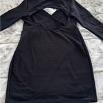 ASOS Black ribbed Cut Out Back long sleeve deep V-neck faux wrap dress, size 10 Photo 7