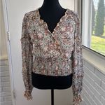 Anthropologie Paisley Print Faux Wrap Smocked Top small boho workwear layered Photo 1